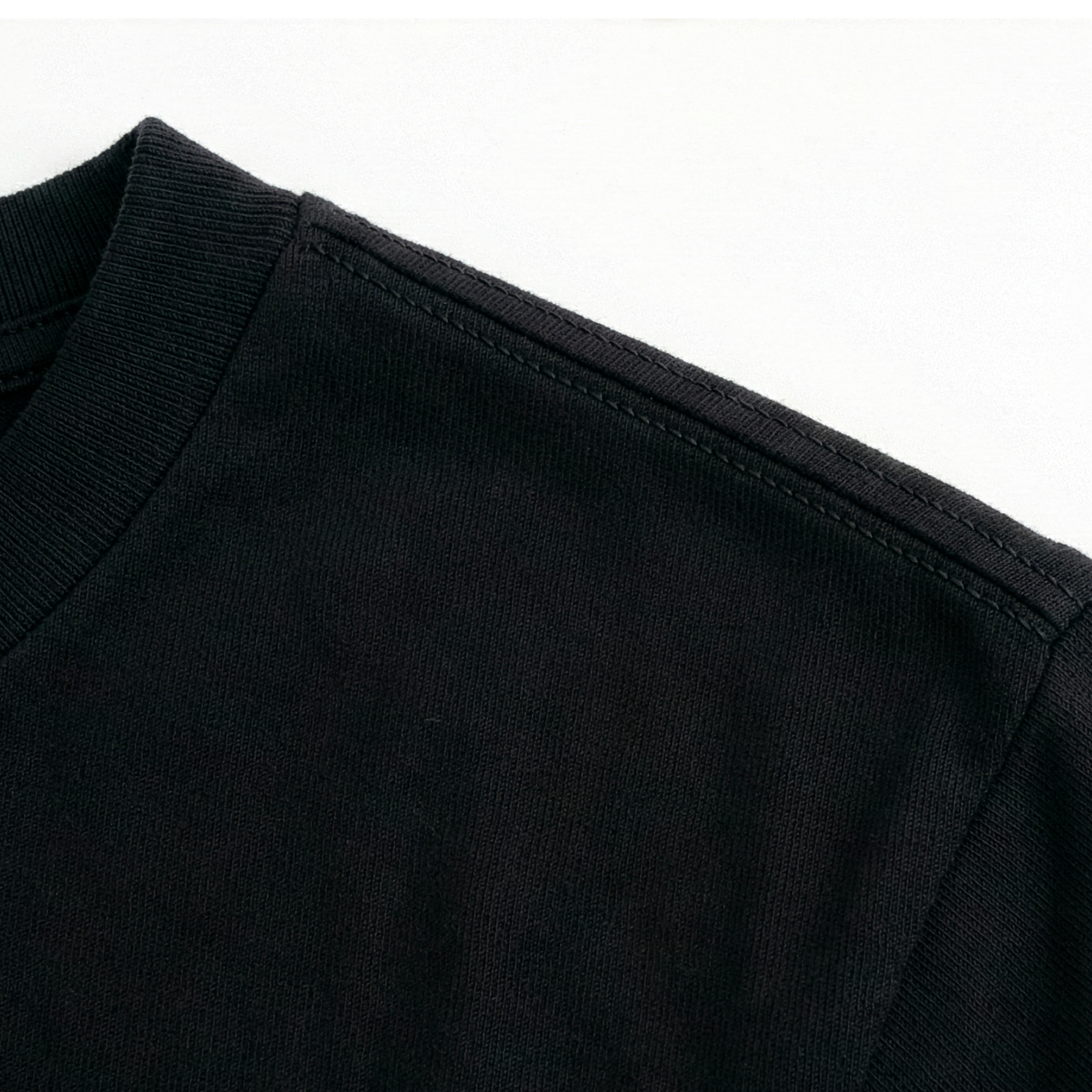 Close-up of a black garment with a white background