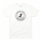 White t-shirt with Hermona Beach Surf Company logo on a white background