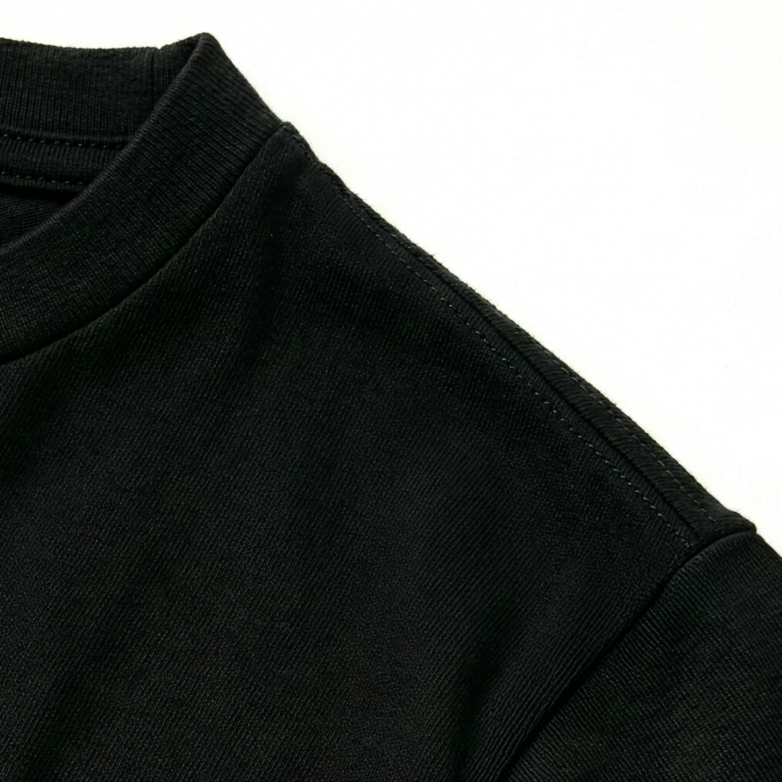 Close-up of a black sweatshirt sleeve on a white background