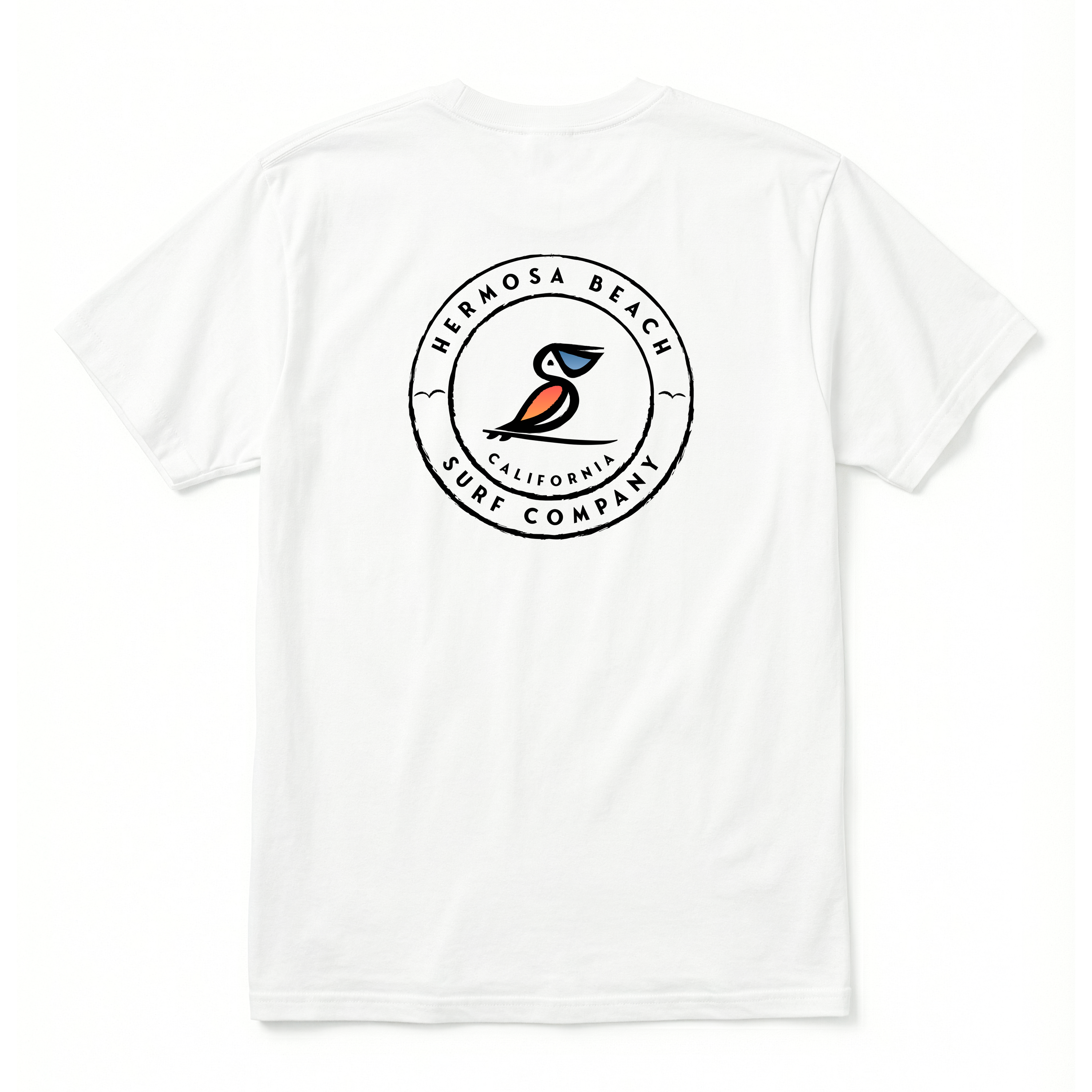 White t-shirt with a logo on the chest against a white background