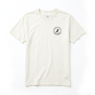 Cream t-shirt with a logo on a white background