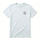 Dusty blue t-shirt with a logo on a white background