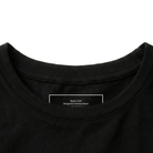 Black t-shirt collar with a label on a white background